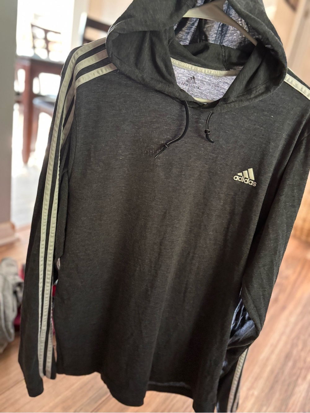 adidas Black Hooded Long-Sleeve Pullover with White Stripes